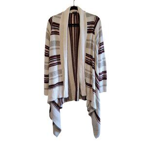 Torrid Womens Open Front Striped Cardigan Sweater Size 1 Ivory Brown Burgundy Co